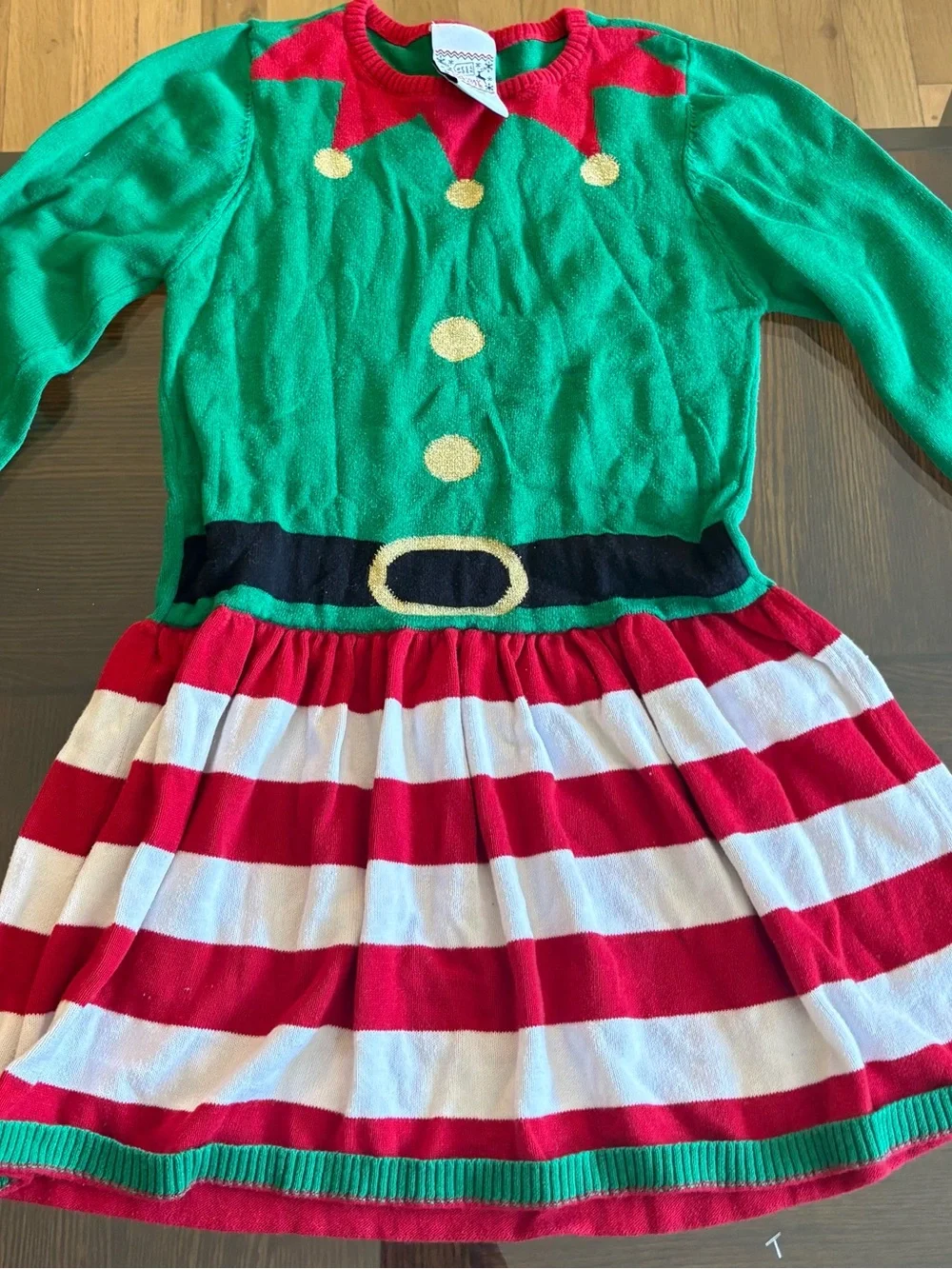 Well Worn Holiday Sweater Girls Christmas Elf Green/Red Sweater Dress SZ S 7/8
